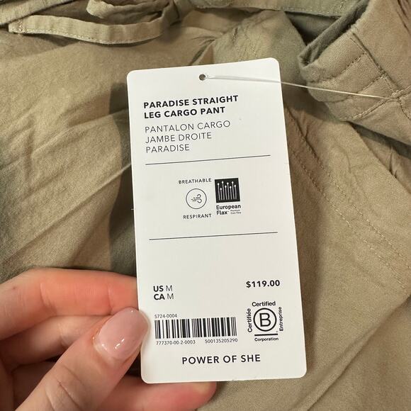 Athleta Paradise Straight Leg Cargo Pants Drawstring Waist Linen Blend Flax, NWT - Picture 11 of 14
